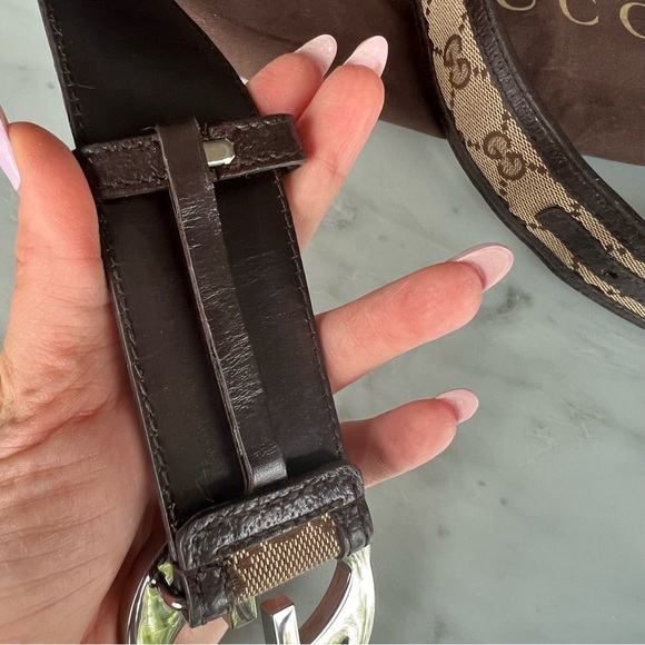 Authentic ✨Vintage Gucci GG Canvas & Brown Leather Interlocking G Belt 90/36 - Picture 9 of 11